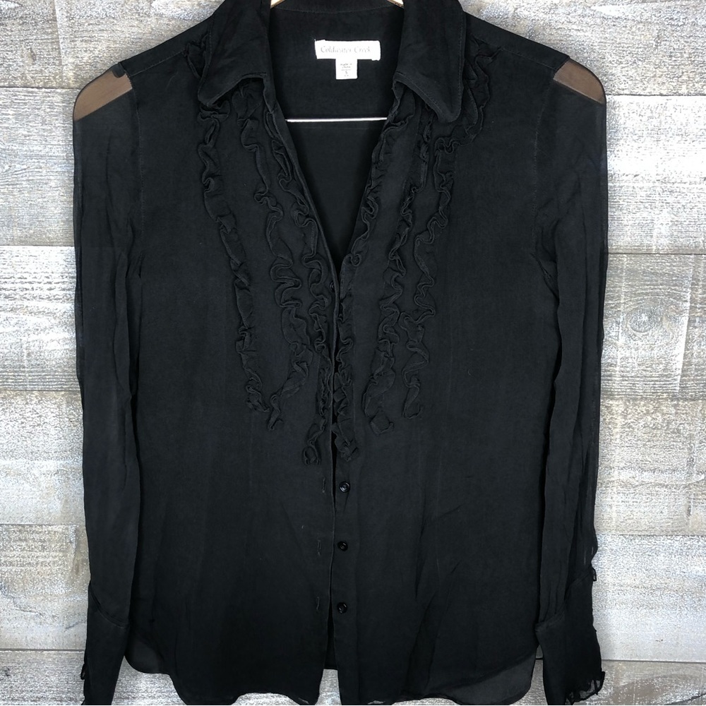 Coldwater Creek 100% silk black ruffle dress office top